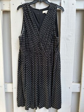 LOFT Black Midi Dress with White Print
